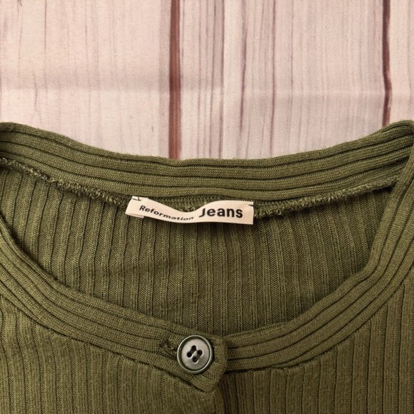Reformation Jeans Ribbed Cardigan Women's Size L‎ Green Button Front Cropped Top - Picture 4 of 6